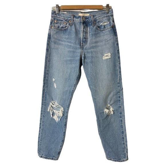 Levi's Premium Wedgie Icon High Rise Ankle Distressed Medium Wash Jeans - Picture 4 of 11